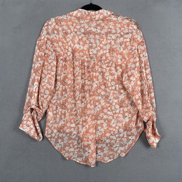 Free People Shirt Womens Extra Small Orange Floral Sheer Button Up Long Sleeve - Picture 2 of 9